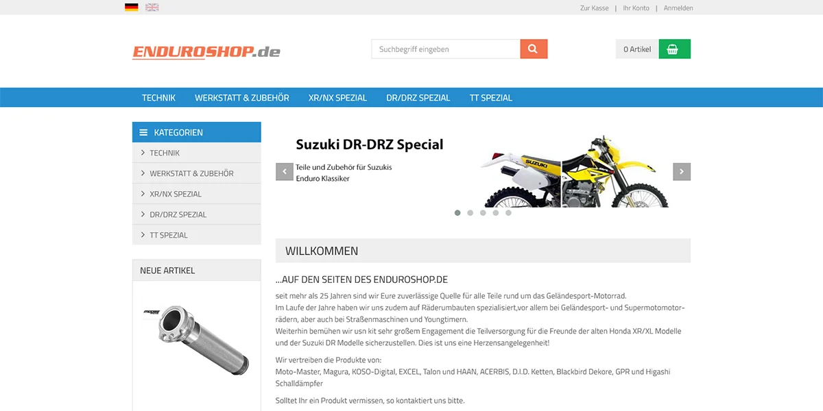 Onlineshop Enduroshop – Screenshot Desktop Onlineshop Enduroshop
