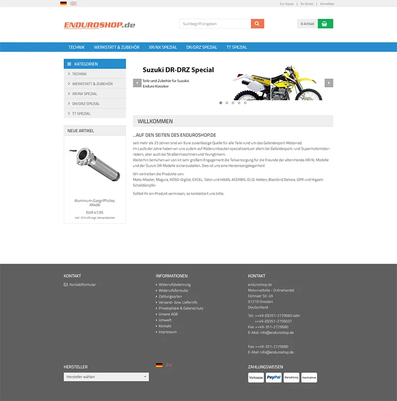 Onlineshop Enduroshop – Screenshot Fullsize Startseite Onlineshop Enduroshop - Screenshot Fullsize Startseite