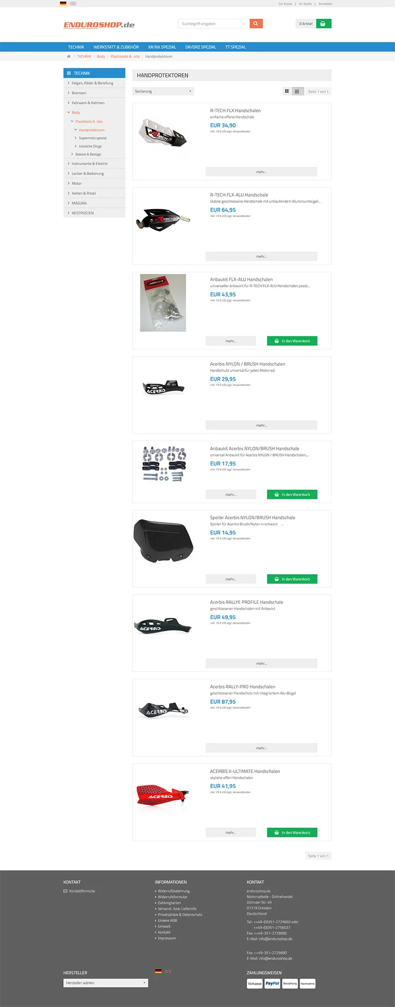 Onlineshop Enduroshop – Screenshot Fullsize Unterseite Onlineshop Enduroshop - Screenshot Fullsize Unterseite