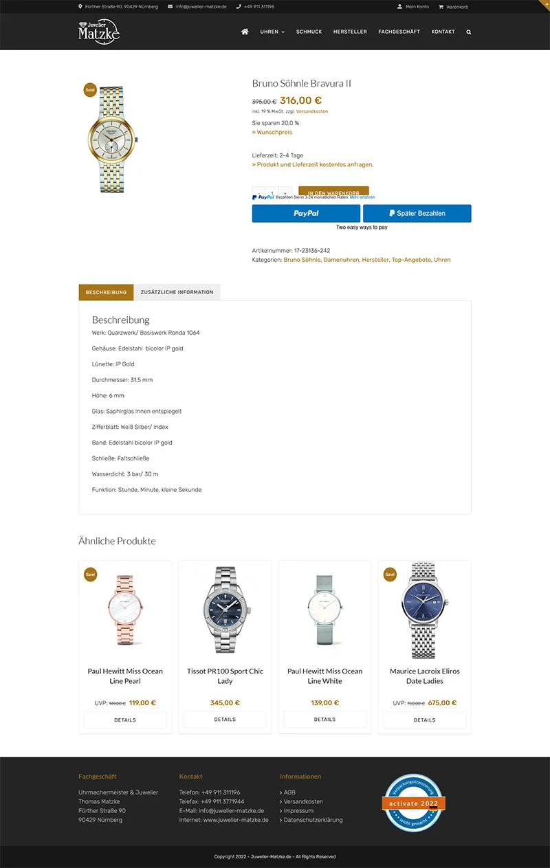 Juwelier Matzke – Screenshot Fullsize Unterseite Juwelier Matzke Onlineshop - Screenshot Fullsize Unterseite