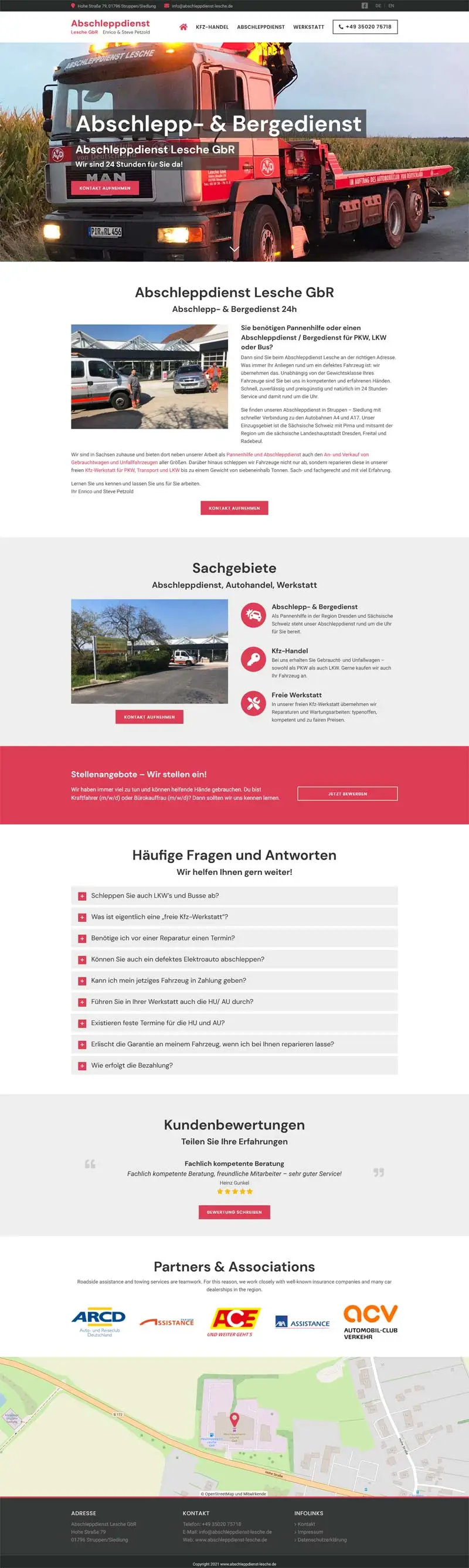 Abschleppdienst Lesche - Screenshot Fullsize Startseite