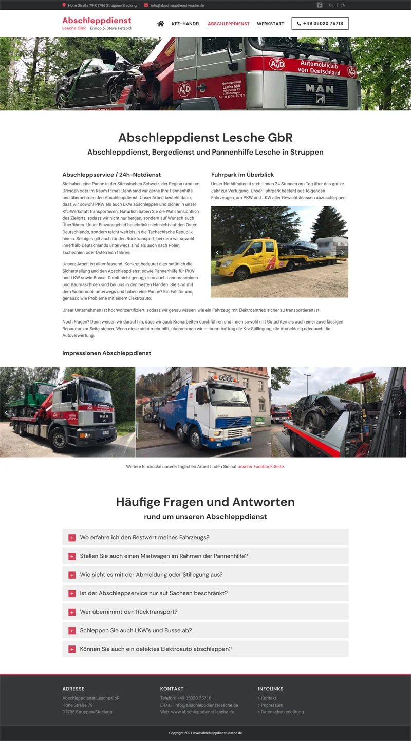 Abschleppdienst Lesche - Screenshot Fullsize Unterseite