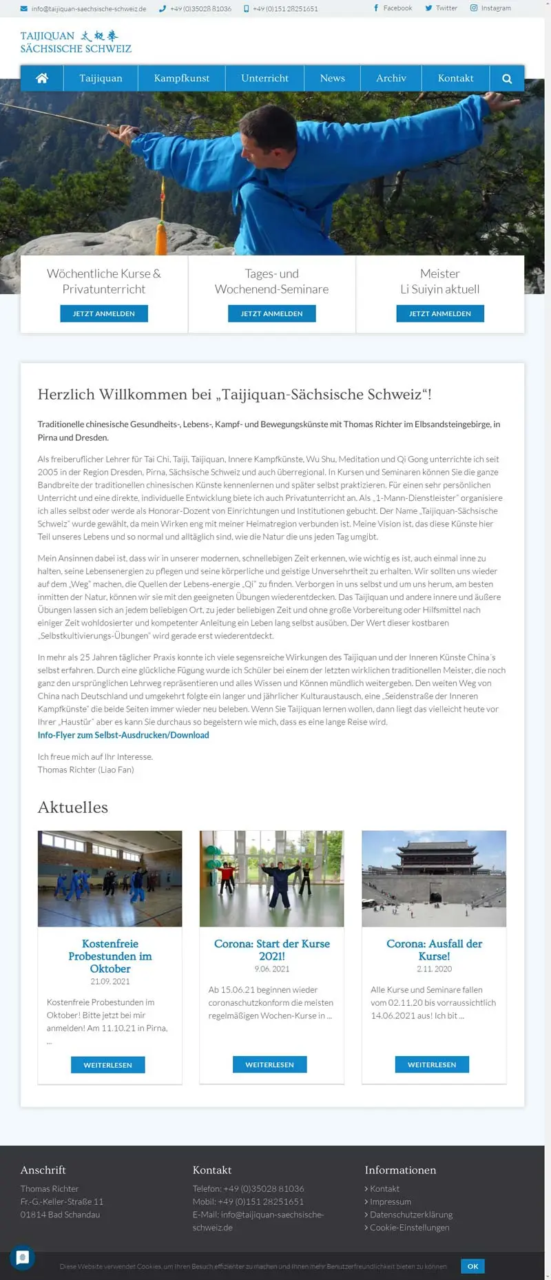 Taijiquan Sächsische Schweiz - Screenshot Fullsize Startseite