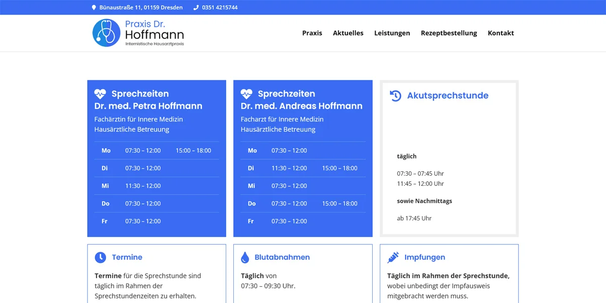 Praxis Dr. Hoffmann – Screenshot Desktop Praxis Dr. Hoffmann
