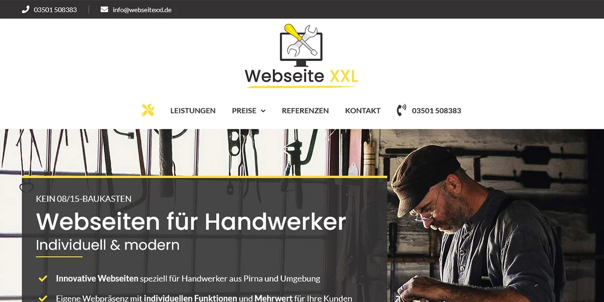 Webseite XXL – Websites für Handwerker aus Pirna und Umgebung – Screenshot Desktop Webseite XXL