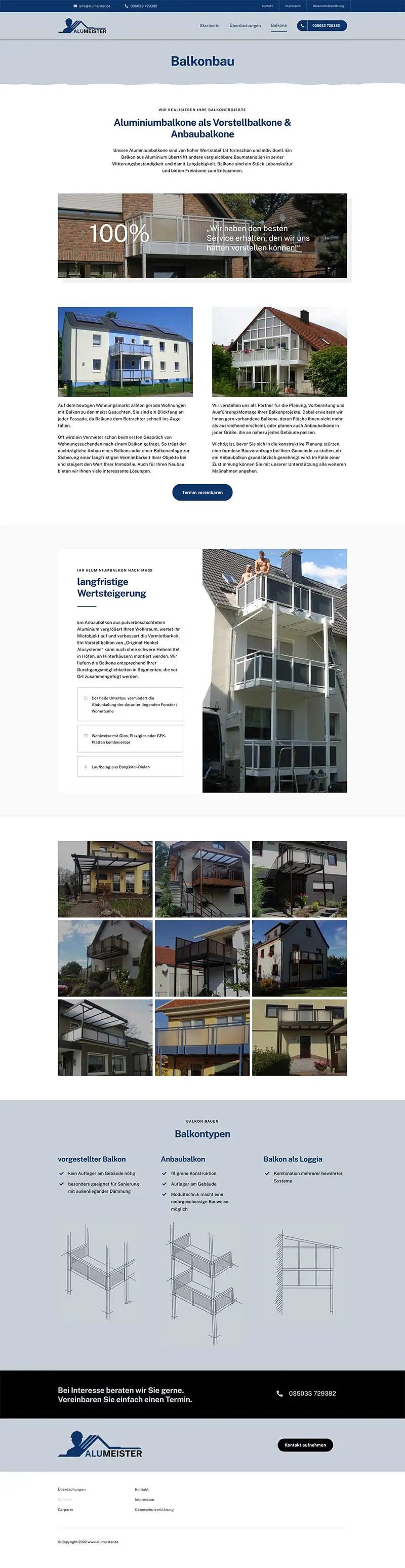 Alumeister Alu-Überdachung – Screenshot Fullsize Unterseite Alumeister - Screenshot Fullsize Unterseite