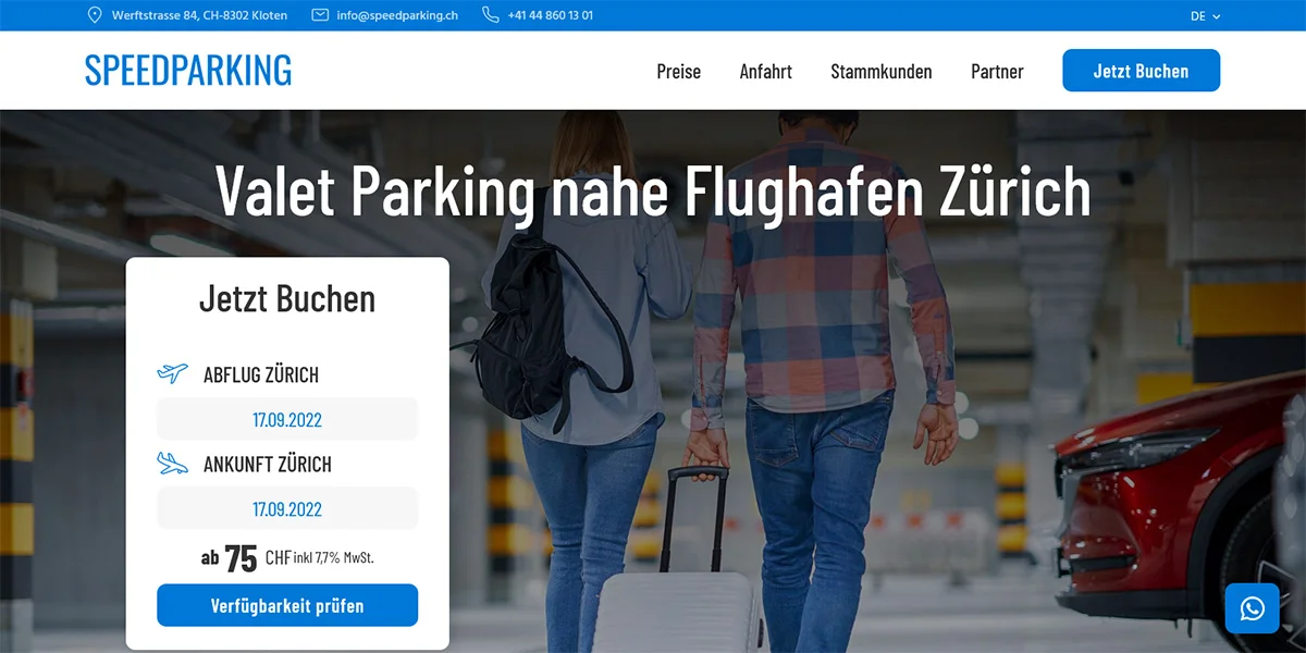 Speedparking – Screenshot Desktop Speedparking am Flughafen Zürich
