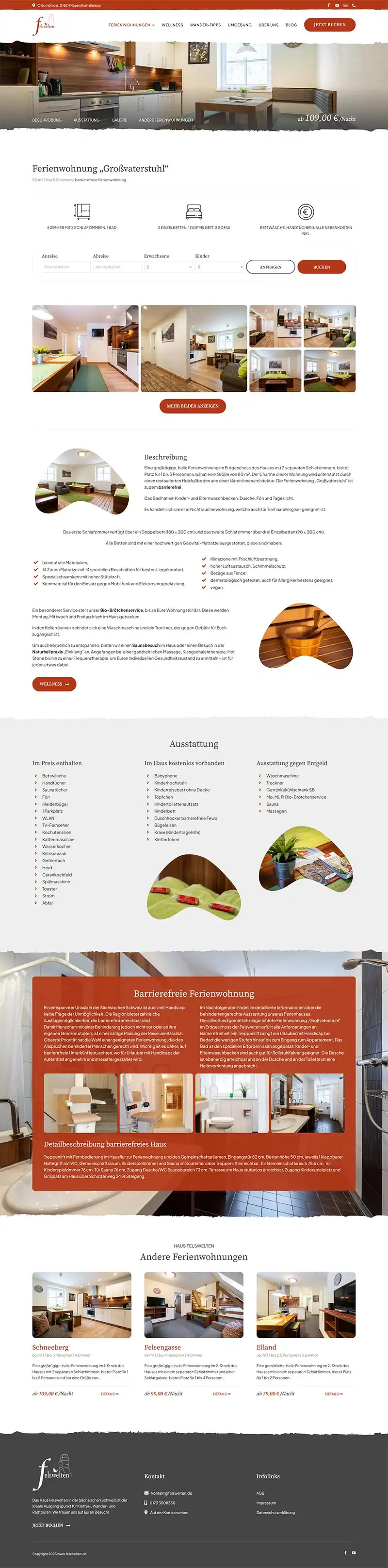 Referenz – Haus Felswelten aus Rosenthal-Bielatal – Screenshot Fullsize Unterseite Ferienhaus Felswelten - Screenshot Fullsize Unterseite