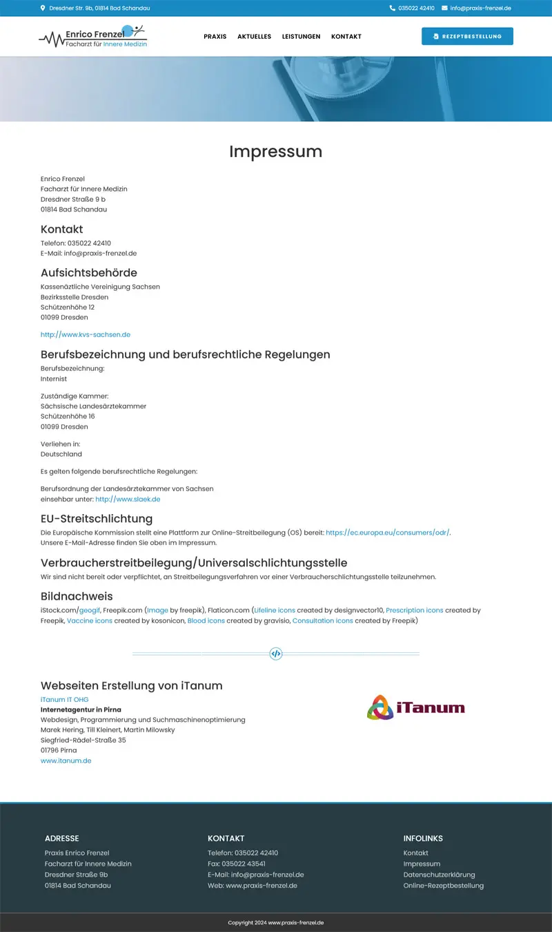 Praxis Enrico Frenzel - Screenshot Fullsize Unterseite